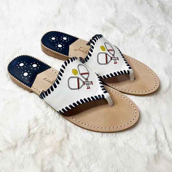 Jack Rogers Pickleball Embroidered Whipstitch Flat Thong‎ Sandals NWOT Size 9 - Picture 1 of 9